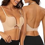 Haullps Deep Plunge Push Up Bra for Women Low Back Bra Wire Lifting Bra with Multiway Convertible St