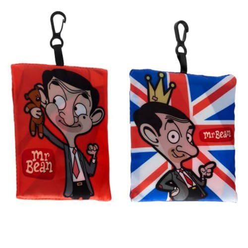 Puckator Mr Bean - Faltbare Einkaufstasche - Mr. Bean, Teddy, Union Jack - (Rot)