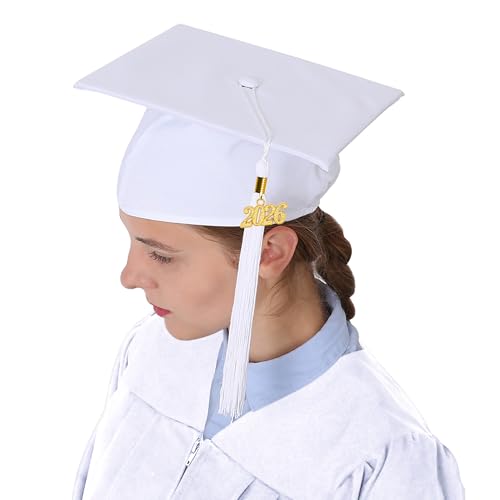 GraduationMall Abschluss Talar Doktorhut 2026 Abschlussoutfit für Abitur,Bachelor,Master,Akademische Robe mit Hut Schuluniformen Weiß S