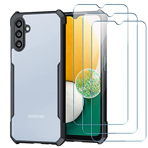 NUCNOK Coque pour Samsung Galaxy A13 5G (Pas 4G)/Galaxy A04s [Anti-Rayures]+ [3 Pièces] Verre Trempé Protection écran,Protection Complète Etui,Antichoc Coque Dos Rigide Transparent & Côtés Souple Cover