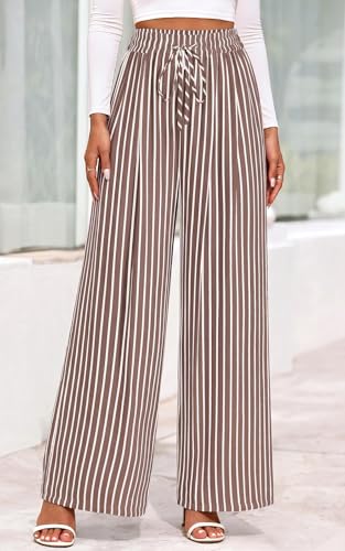 Image of PRETTYGARDEN Womens Pants Elastic Waist Floral Lightweight Palazzo Pants for Women Casual Lounge Wide Leg Pants Woman