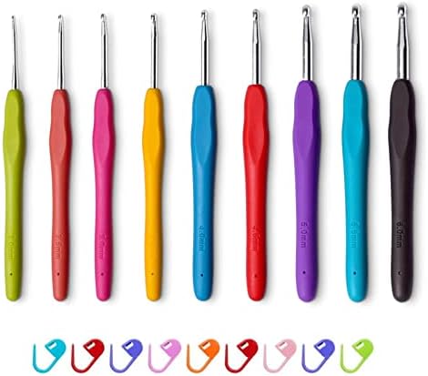 Crochet Hooks, 9Pcs Ergonomic Handle Crochet Needle Crochet Kit for Beginners and Arthritic Hands, Comfortable Smooth Crochet Hook Set with 9Pcs Stitch Marker Crochet Accessories .