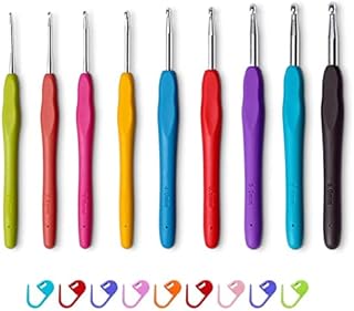 Crochet Hooks, 9Pcs Ergonomic Handle Crochet Needle Crochet Kit for Beginners and Arthritic Hands, Comfortable Smooth Crochet Hook Set with 9Pcs Stitch Marker Crochet Accessories .