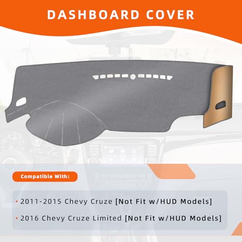KEYOOG Dashboard Cover Dash Mat Fit for Chevy Cruze 2015-2011 (for Left Hand Drive), Car Dash Board Mat Anti-Glare Carpet,Non-Slip Pad Sunshield Protector (Grey) by KEYOOG - Image 2