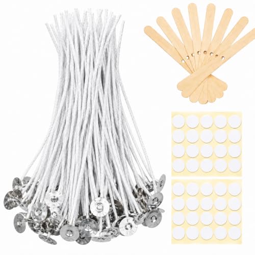 Bulk 6-Inch Candle Wicks - 100 Pcs with Wick Stickers & Centering Device...