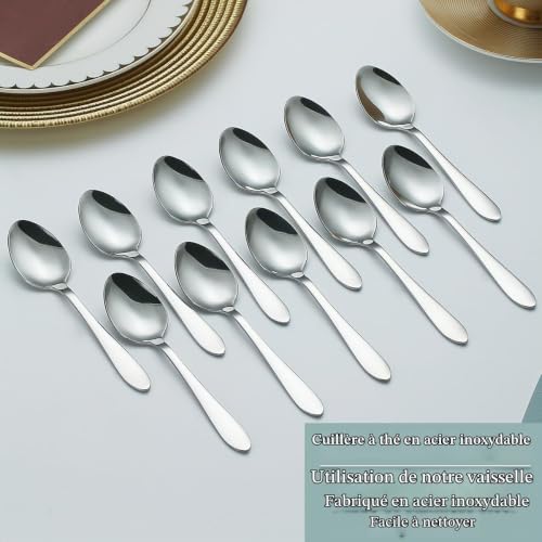 Kyraton Cuillères à café 12 pièces, 14cm cuillères à expresso en acier inoxydable, Cuillères à dessert Petites mini cuillères pour fête Passe au lave-vaisselle KR.108TS.S12 – vue 3