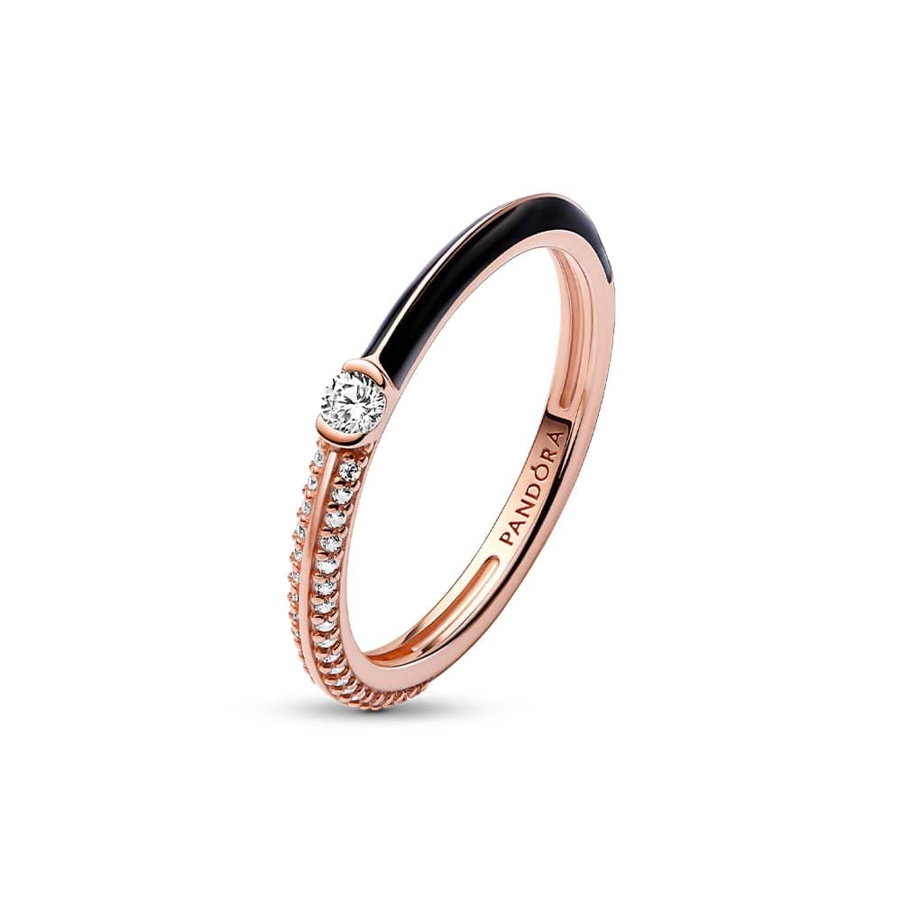Pandora ME Ring mit Pavé- und schwarzer Partie, 14-karätig Roségold-vergoldet, mit schwarzem Cubic Zirkonia