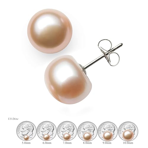 Belacqua Sterling Silver AAA Quality Pink Freshwater Cultured Button Pearl Stud Earrings for Women, Size - 8.0-9.0mm, Real Pearl Jewelry for Women, Gift Box Included, Jewelry for Her - Thumbnail 3