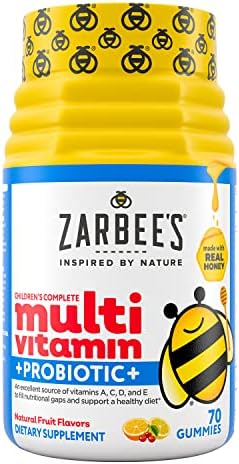 Zarbee's Kid's Complete Multivitamin + Probiotic Gummies with Vitamins A, B, C, D, E & Zinc for Digestive Health, Easy To Chew, Kids Daily Multivitamin Gummies, Natural Fruit, 70 Count