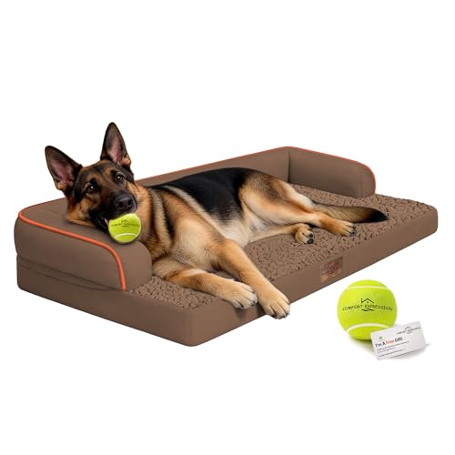 Image of Comfort Expression Washable Orthopedic Dog Bed for Extra Large Sized Dogs | Waterproof Memory Foam Pet Bed 48x33 Inch with Removable Cover with Non-Slip & Bolster, Dark Brown
