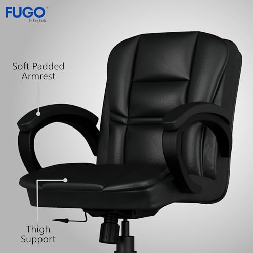 Image of FUGO FG233 Ergonomic Medium Back Office Chair with 3-Year Warranty, Adjustable Height, Cushioned Back&Seat, Tilting Mechanism, Heavy-Duty Metal Base, Dual Nylon Casters-Ideal for Work,Study (Grey)