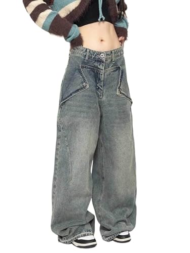 パンツ OAF / FOLD WAIST DENIM ZCKZUK Women's Chic Loose Wide-Leg Denim Jeans High Waist