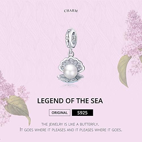 Miniatura 2 de Dije de sirena del océano original de plata de ley 925 con cuentas de oro rosa y estrella de mar para pulseras (colgante de concha de perla), Plata