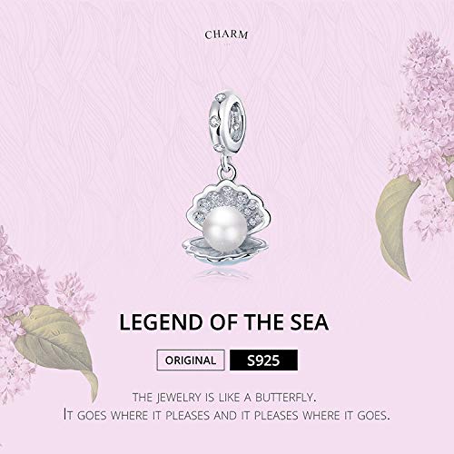 Faefash Starfish & Shell Beads Pendant 925 Silver Charm Tortoise Charm Mermaid Beads Shell Charm Lucky Sea Turtle Dangle For Bracelets (Light Blue Shell & Pearl) #TOP1