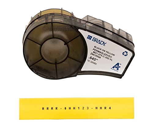 Brady Ruban d'Étiquette PermaSleeve en Polyoléfine Thermorétractable pour Imprimantes M210 & M211 - Étiquetage Câbles et Fils - Noir sur Jaune (16.40 mm x 2.10 m) - M21-375-C-342-YL
