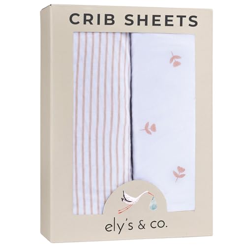 Image of Ely’s & Co. Crib Sheets Baby Girl Fitted Crib Mattress Sheet Set, 2 Pack, 100% Jersey Knit Cotton, Infant and Toddler Nursery Bedding, Pink Tulip Collection, 28” x 52”