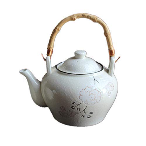 ZD-DZ Ceramic Porcelain Japanese Ceramic Yajing Color Kettle Glaze Color Hand-Painted Bamboo Rattan Handle Pot Pot Big Belly Pot 900Ml