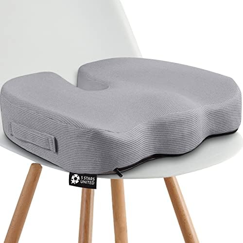 5 STARS UNITED Seat Cushion Pillow for Office Chair - Memory Foam Chair Pad - Tailbone, Sciatica, Lower Back Pain Relief - Lifting Cushion for Car, Wheelchair, School Chair