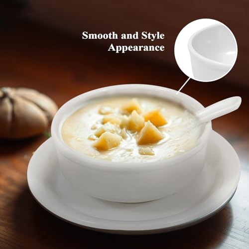 Image of Ariya Melamine Soup Bowl Set of 24 with Spoon & Saucer (White, 350 ml) | Microwave & Dishwasher Safe | Serving Bowls for Soup, Noodles, Cereal, Pasta & Oatmeal | Durable, Stain-Free Serving Bowls Sets