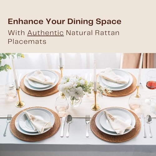 Decvel 2-Pack Rattan Placemats - 13-inch Round Placemats (Stained Brown) - Woven Place Mats, Round Table Mats - Wicker Chargers for Dinner Plates, Plate Chargers Boho - Rattan Décor by Decvel - Used condition - Image 4
