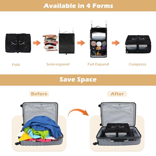 Surblue Hanging Shelves Travel Storage Bag Compression Packing Cube for Suitcase Collapsible with Extension Layer Large Capacity, Black,XL by Surblue - Image 3