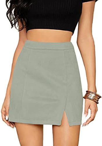 Umenlele Women's Basic Split Hem High Waist Suede Mini Pencil Bodycon Short Skirt Light Blue Small