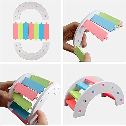 LLGLEU 6 Pieces Hamster Play Toys Set, Including House, Rainbow Bridge, Hanging Swing, Seesaw, Running Wheel and Exercise Fitness Accessories for Small Pets DIY Cage Accessories, Blue