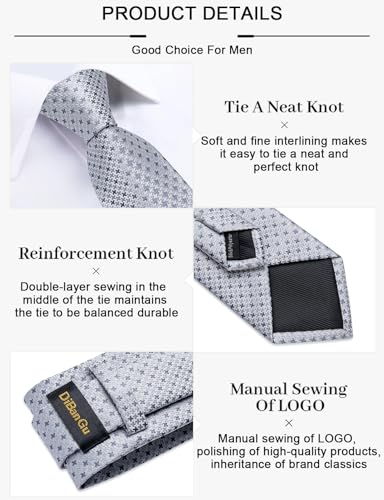 Image of DiBanGu Mens Silk Necktie Solid Color Tie and Pocket Square Cufflink Tie Clip Set Woven Plain Ties for Men Wedding Party