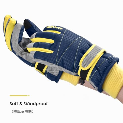 Image of TRIWONDER TRIWONDER Ski Gloves for Kids - Waterproof Snowboard Winter Warm Gloves Thermal Fleece Snow Gloves for Boys Girls (Blue, M (9-14 Years Old))