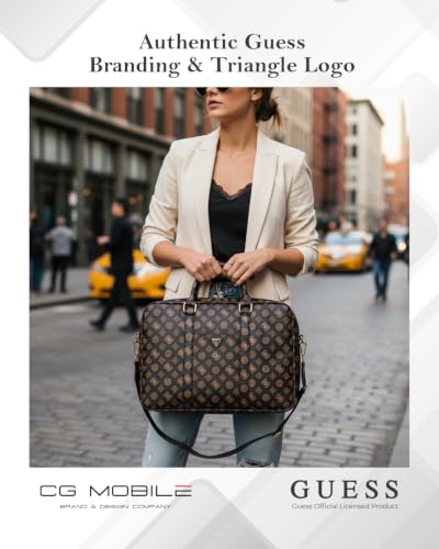 Image of CG MOBILE GUESS 15-Inch Laptop Messenger Bag [Official Licensed], PU Leather with 4G Print, Zipper Handle, Strap & Triangle Logo, Protective Laptop /MacBook Carrying & Crossbody Bag
