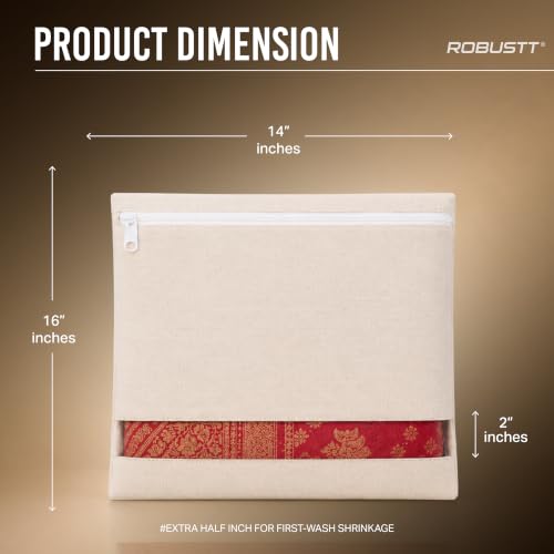 Image of Robustt Cotton Saree Cover for storage | set of 12| saree organiser for wardrobe | With 250 GSM Durable Saree Storage Bags with Zip cover & Clear Window design | Organizer for Ethnic Wear- Beige