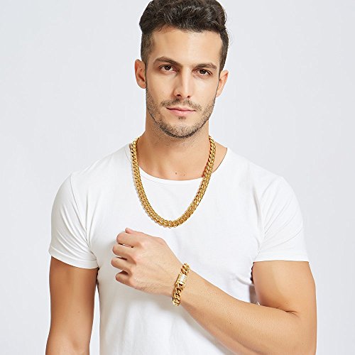 Jxlepe Mens Miami Cuban Link Chain 18K Gold 15Mm Stainless Steel Curb Necklace With Cz Diamond Chain Choker (30, Necklace) #TOP1