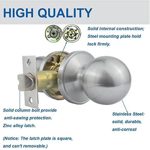 Comfhouse Round Ball Satin Nickel Passage Door Knob, Keyless Interior Door Knob In Stainless Steel For Hallway, Non-Locking Indoor Door Knob For Hallway Door Knob,1 Pack #TOP1