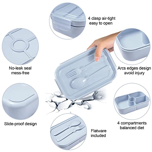 Jeopace Bento Box Kids Lunch Containers For Kids With 4 Compartments Kids Bento Lunch Box Microwave Safe (Flatware Included,Light Blue) #TOP2