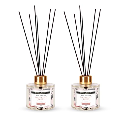 Image of Soul & Scents Midnight Rose Reed Diffuser Set - 120ml with Free 6 Fiber Reed Sticks Each | Toxin Free & Stress Relief | Long Lasting | Smoke Less Room Freshener for Home, Bedroom & Office | Pack of 2