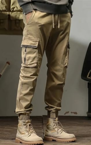 Image of Men's Cotton Cargo Pants Multi-Pocket,Comfortable Work Pants, Durable Trousers & Everyday Wear-CP-031