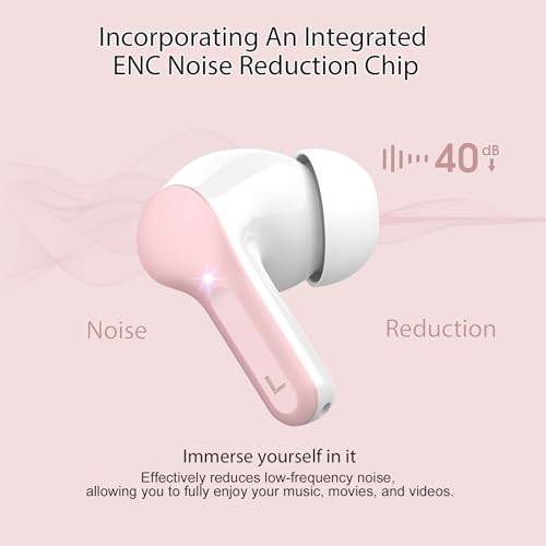 Image of Wireless Earbuds, Bluetooth 5.4 Headphones HiFi Stereo, Bluetooth Earbuds with ENC Noise Cancelling Mic, IP7 Waterproof in Ear Earphones, 48H, LED Display Ear Buds for Pad Phones Workout Sports, Pink