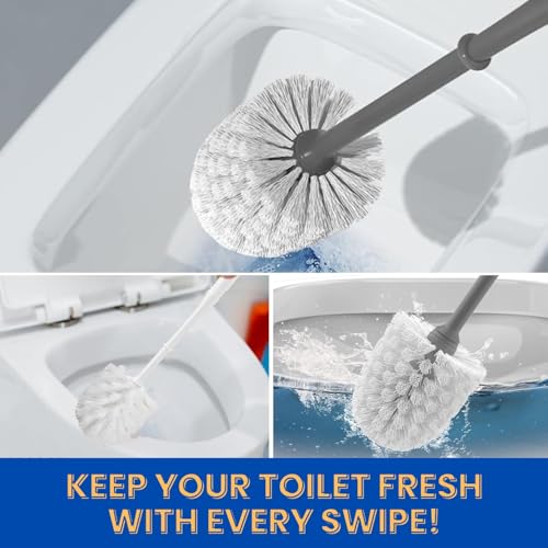 HOMESHOPA Round Toilet Brush with Holder, 2 Pack Grey Plastic Handle and Soft Flexible Bristles, Quick Drying Deep Cleaner Hygienic Household Essentials Bathroom Accessory - Image 6