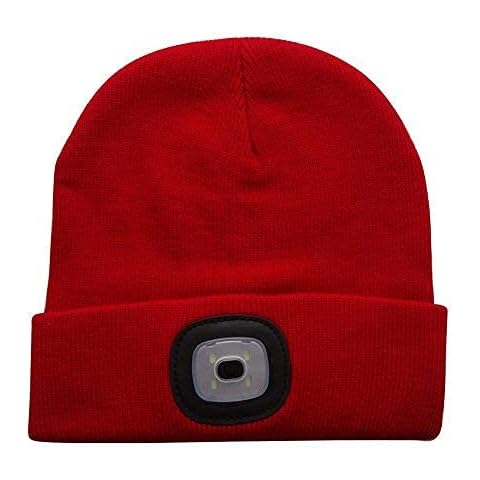 hgfter 4LED Knitted Hat,Unisex Fashion Winter Warmer LED Knitted Hat Rechargeable Handsfree Flashlight Cap for Outdoor Fishing, Hunting, Camping, Barbecuing, Running,red Cover
