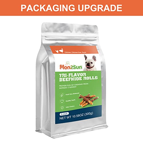 Mon2Sun Dog Treats, Triple Flavor 5 Inch Chicken Liver Duck And Chicken Wrapped Rawhide Snacks For Small And Medium Dogs, 10.58 Oz (15 Count-Pack Of 1) #TOP6