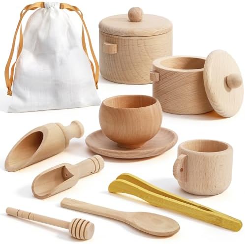 Hiceeden Set of 11 Wooden Sensory Bin Tools for Kids, Sensory Sco...