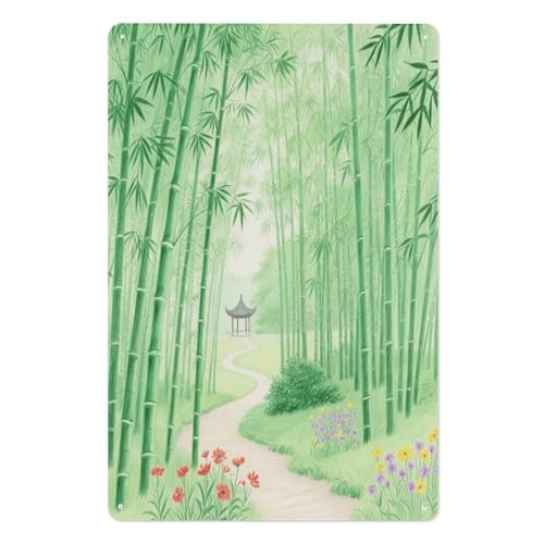 Letrero vintage de hierro con estampado de bosque de bambú Jiangnan para el hogar, oficina, dormitorio, sala de estar, cafetería, decoración de pared, 11.8 x 7.9 pulgadas