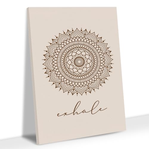 Exhale Mandala Wall Art, Boho Mindfulness Poster ,16x24 Inch Minimalist Mandala Canvas Print for Bedroom, Living Room, Yoga Studio, Meditation Decor, Calming Neutral Wall Hanging Decor(Begei-Exhale)