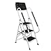Folding 3-Step Safety Step Ladder - Padded Side Handrails - Attachable Tool Pouch Caddy