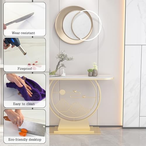 Mesa consola estrecha con estantes de madera y metal para pasillo 7