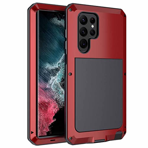 XAOXAO Hülle für Samsung Galaxy S22 Ultra, 360 Grad Handyhülle Outdoor Handy Case Schutzhülle Robust Cover mit Displayschutzfolie Military Rugged Heavy Duty Shockproof Case,Red Cover