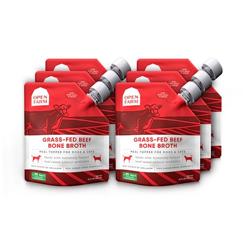 Open Farm Bone Broth, Food Topper for Both Dogs and Cats with Responsibly Sourced Meat and Superfoods Without Artificial Flavors or Preservatives, 72oz (6 Pack Grass-Fed Beef)