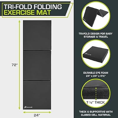 ProSource Tri-Fold Folding Thick Exercise Mat 6x2 with Carrying Handles for MMA, Gymnastics, Stretching, Core Workouts