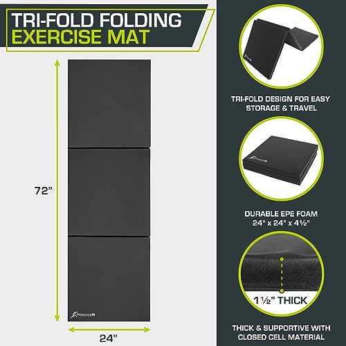 ProsourceFit Tri-Fold Folding Thick Exercise Mat 6’x2’ with Carrying Handles for MMA, Gymnastics Core Workouts, Black by ProsourceFit - Image 2