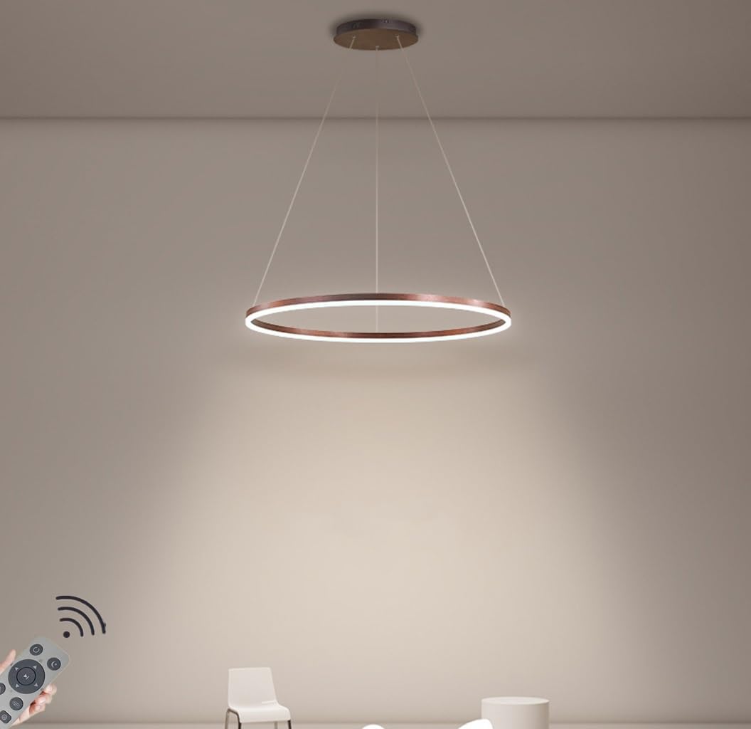 JIAODIE LED Pendant Light Modern Ring Circle Design Chandelier Lighting Dimmable Ceiling Hanging Lamp For Dining Table,Dining Room,Kitchen Island,Living Room (Color : Brown, Size : 1 ring/40CM/28W)